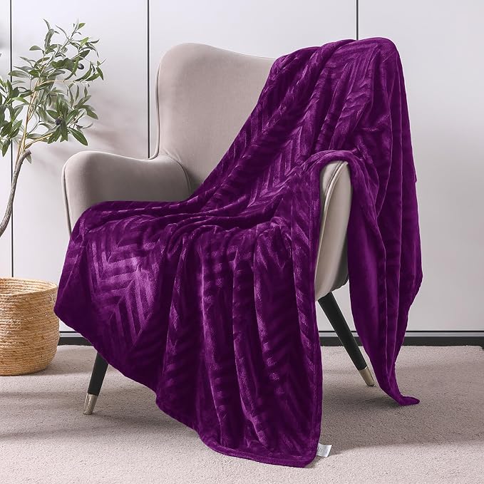Whale Flotilla Flannel Fleece Throw Blanket for Couch, Purple | Lightweight Breathable Soft Sofa Throws, Plush Fluffy Chevron Design Decorative Blankets for All Season, 50x60 Inch