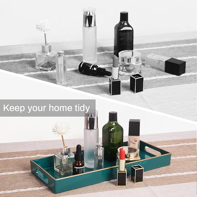 MAONAME Green Vanity Tray Set of 2, Rectange Toilet Tank Trays with Handles