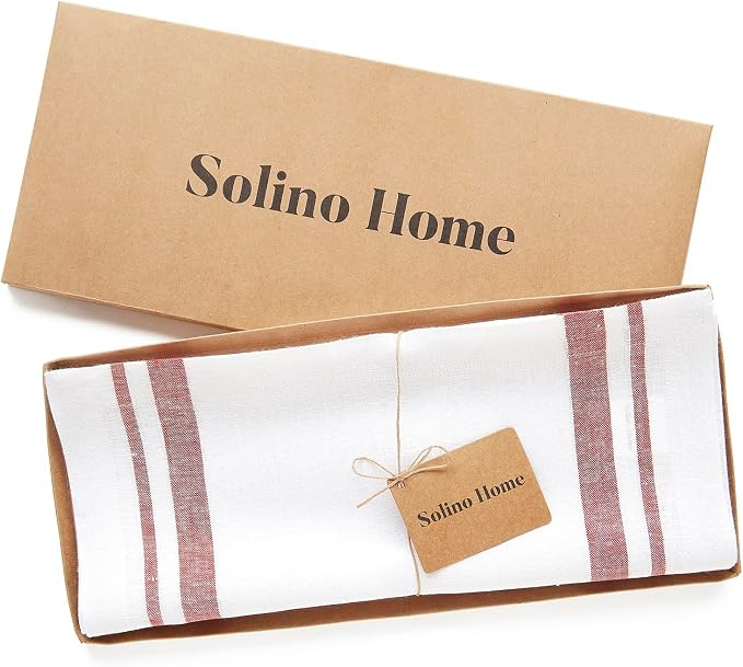 Solino Home 100% Pure Linen Table Runner, 14 x 36 in, Red and White Striped | French Stripe, dresses up dining tables for everyday meals, woven stripe, European flax fibres, soft, OEKO-TEX Certified