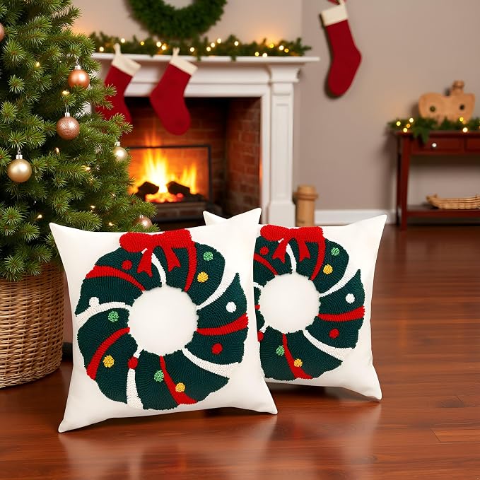 Christmas Throw Pillow Covers 18x 18 Set of 2 Christmas Garland