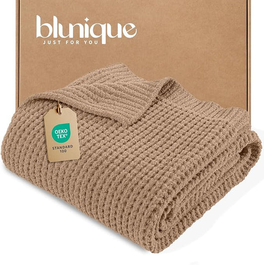 Waffle Knit Throw Blanket for Couch, Soft Cozy Chunky Knit Thick Knitted Blanket for Sofa, Bed, Gift for Women Girls Home Decor (Beige, Twin 60"x80")