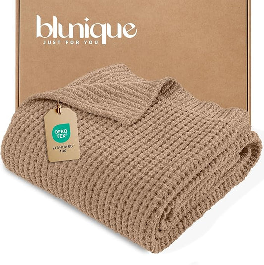 Waffle Knit Throw Blanket for Couch, Soft Cozy Chunky Knit Thick Knitted Blanket for Sofa, Bed, Gift for Women Girls Home Decor (Beige, Throw 50"x60")