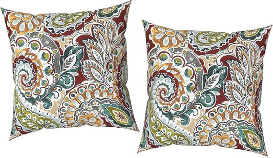 Outdoor Pillow Covers 16x16 Inch Set of 2 Waterproof Decorative Throw Pillow Covers Patio Pillow Cases for Patio Furniture Garden Couch Farmhouse,Paisley Chilli