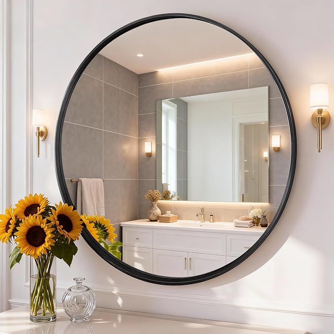 NEWBULIG Bathroom Mirror, Wall Mirror with Aluminum Alloy Thin Frame, Bathroom Mirrors for Over Sink, Bedroom, Living Room, Entryway