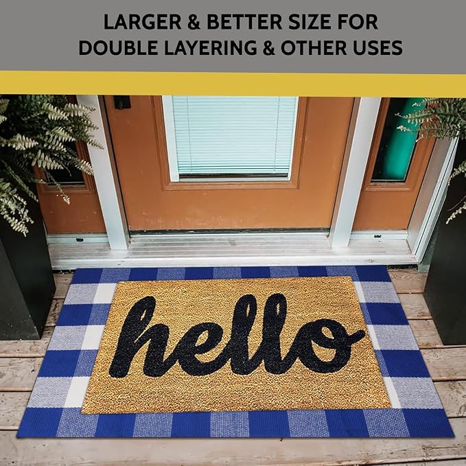 Buffalo Plaid Outdoor Rug 27.5" x 43" Blue and White Checkered Area Rug Washable Doormats Indoor Outdoor Rugs for Layered Front Door Mats, Porch, Entryway, Kitchen, Farmhouse