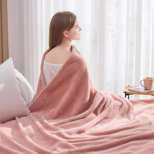 NEWCOSPLAY Knitted Throw Blanket for Couch Sofa Bed, Pink, 90"x110" | Super Soft Plush, Fuzzy Fluffy Microfiber, Lightweight Cozy Blanket for Room Decor, All Season Use