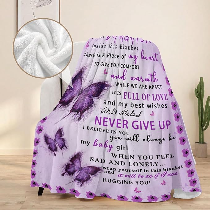 Daughter Gifts from Mom Dad - to My Daughter Blanket, Daughters Birthday Gift, Christmas丨Mothers Day丨Birthday Gifts for Daughters Adult, Soft Flannel Throw Blankets, Purple Butterfly, 60"x50"