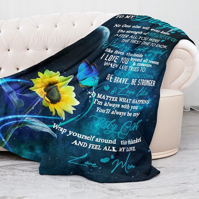 Gift for My Daughter Blanket from Mom as Birthday Present I Love You Letter to Her, Ultra-Soft Flannel Fleece Light Weight Bed Throw (50x40'', Daughter Gift)
