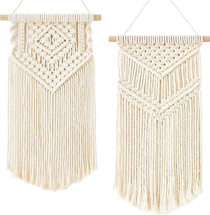 Dahey 2Pcs Small Macrame Wall Hanging, 2 Sizes Boho Tapestry Wall Art Decor