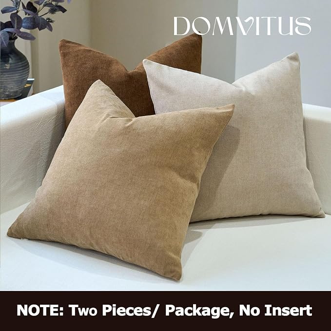 DOMVITUS Throw Pillow Covers 20x20 Pack of 2, Decorative Soft Soild Textured Accent Cushion Case, Neutral Boho Farmhouse Linen Pillow Covers for Couch Sofa Bedroom Living Room Home Decor, Khaki