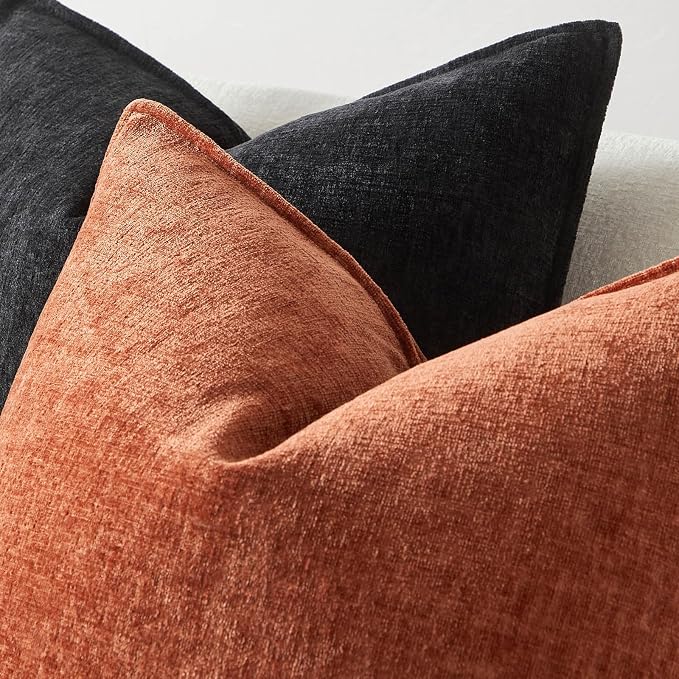 JUSPURBET 12x20 Chenille Throw Pillow Covers Set of 2,Burnt Orange | Decorative Cozy Soft Lumbar Cushion Covers Case with Hidden Zipper for Couch Sofa Bed Home Decor Living Room