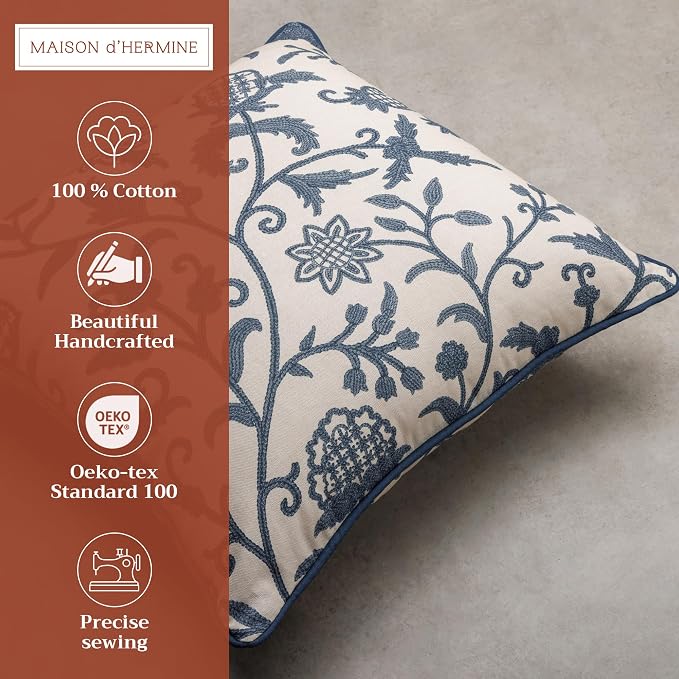 Maison d' Hermine Throw Pillow Covers 100% Cotton (18" x 18" - Pack of 1)