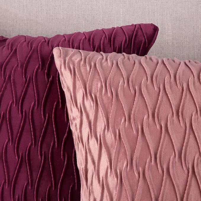 MADIZZ Set of 2 Super Soft Velvet Decorative Throw Pillow Covers 20x20 inch Pink Square with Texture Luxury Style Cushion Case Pillow Shell for Sofa Bedroom