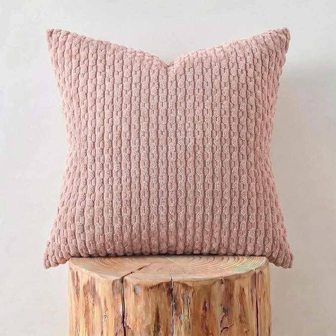 Fancy Homi 2 Packs Pink Decorative Throw Pillow Covers 26x26 Inch for Couch Bed Sofa, Modern Farmhouse Boho Home Decor, Soft Cute Plush Corduroy Cushion Case 66x66 CM