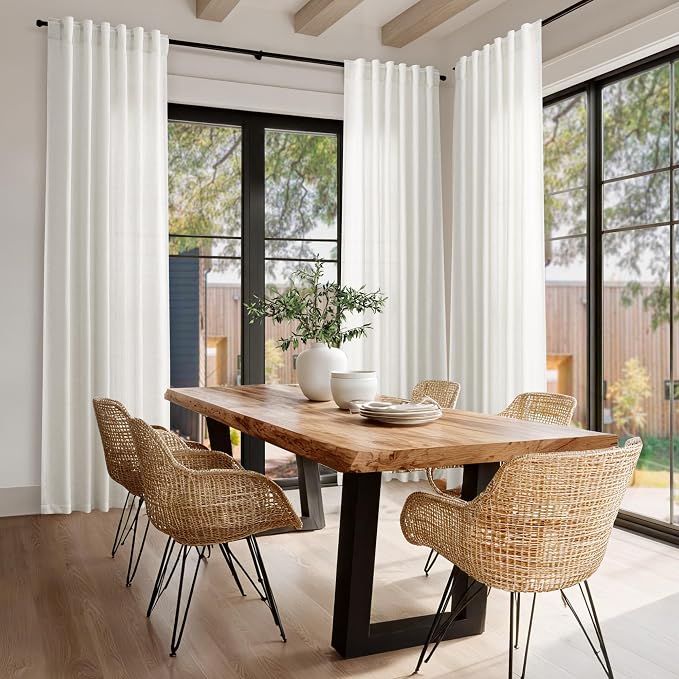 Cream Linen Curtains 96 Inches Long 2 Panels Set Back Tab Rod Pocket Semi Sheer Light Filtering Window Curtain Drapes Neutral Boho Aesthetic Long Curtains for Living Room Bedroom Decor 42x96