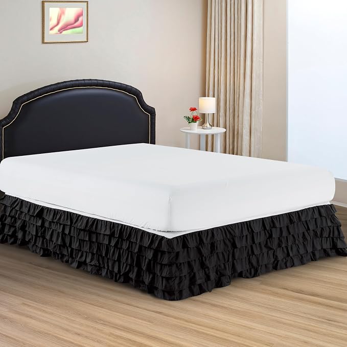 Elegant Comfort Luxurious Premium Quality 1500 Premier Wrinkle and Fade Resistant Hotel Quality Microfiber Multi-Ruffle Bed Skirt - 15inch Drop, Twin, Black