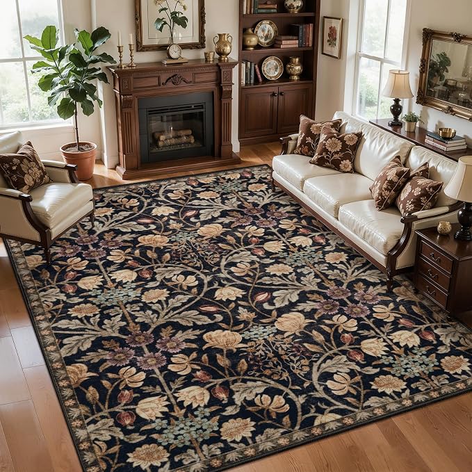 Ciicool Large 5x7 Area Rugs for Living Room Floral Boho Washable Rug | Soft Low-Pile Carpet for Bedroom Dining Room Kids Nursery Home Office Playroom Carpets Decor