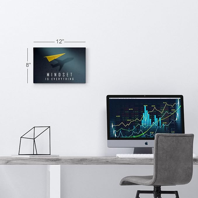 Smile Art Design Mindset is Everything Paper Plane Motivational Wall Art Canvas Print Inspirational Wall Art Entrepreneur Quote Office Living Room Decor Gift Ready to Hang 8x12