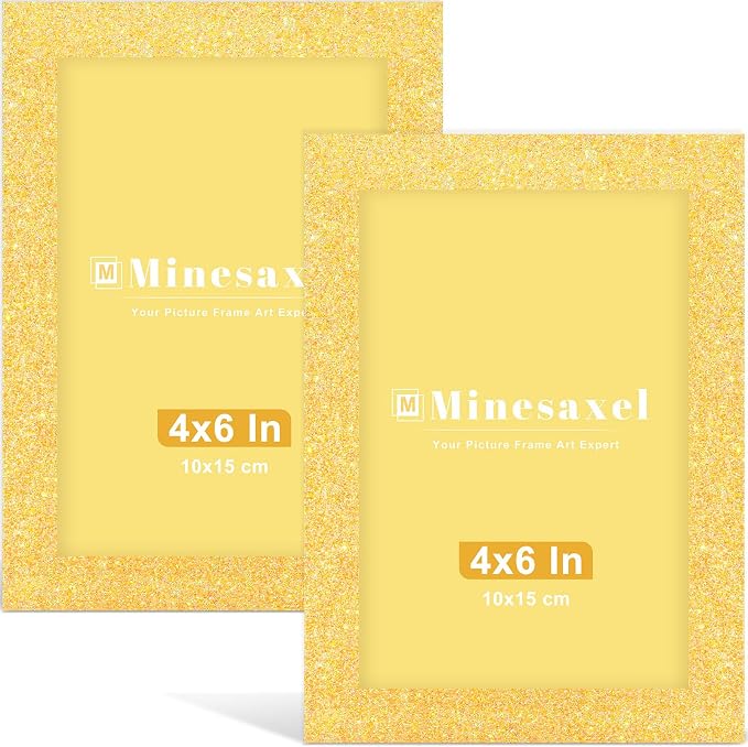 4x6 Colorful Picture Frame Set of 2, Wall Gallery 4 x 6 Glitter Photo Frames, Sparkle Cute Fun Artwork Frame for Wall or Tabletop （Yellow）