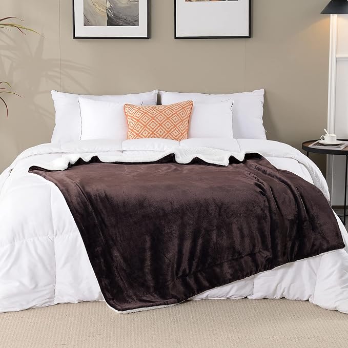SOCHOW Sherpa Fleece Throw Blanket, Reversible Super Soft Luxurious Plush Blanket Twin Size, Brown(60inch X80'') | Reversible Super Soft Luxurious Plush Blanket Twin Size
