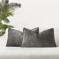 JUSPURBET Set of 2 Dark Grey Chenille Lumbar Throw Pillow Covers 16x24 Inch Soft Textured Decorative Cushion Cases for Couch Sofa Bed Solid Home Decor Pillowcases