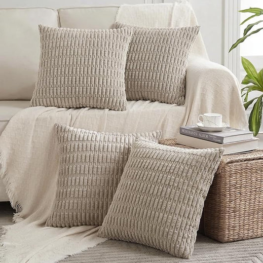 Fancy Homi 4 Packs Decorative Throw Pillow Covers for Living Room Couch Bed, Modern Farmhouse Boho Home Décor Accent Cushion Case, 22" x 22", Taupe
