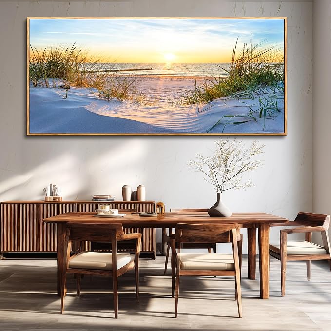 MHARTK66 Large Wall Art For Living Room Wall Decor For Office Ocean Painting Bedroom Wall Decorations Sunrise And Sunset Pictures Artwork For Modern Wood Framed Beach Canvas Prints Poster 72l X 32w