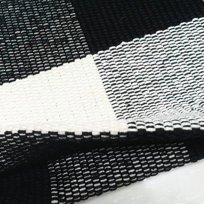 LEVINIS Cotton Washable Rugs Black and White Plaid Rug for Living Room/Bedroom/Dinning Room, 79''x59''