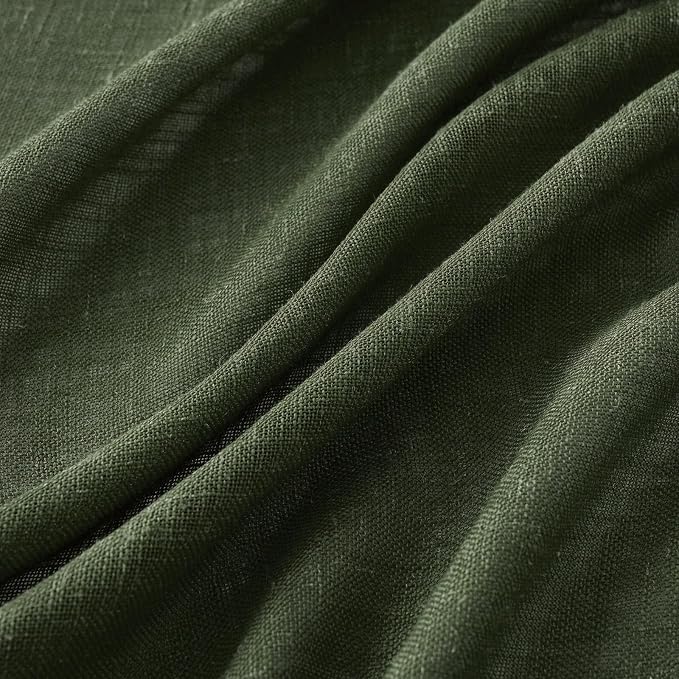 MIULEE Olive Green Linen Curtains 52x84 Inch Length for Bedroom Living Room | Soft Thick Linen Textured Window Drapes, Semi Sheer Light Filtering, Back Tab Rod Pocket,Burlap Look Christmas Decor，2 Panels