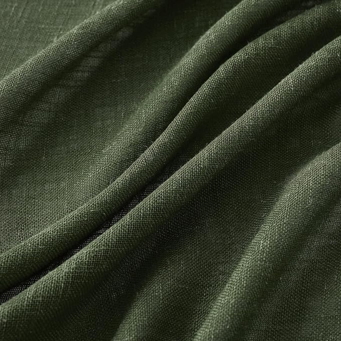 MIULEE Olive Green Linen Curtains 37x72 Inch 2 Panels for Bedroom | Living Room, Soft Thick Linen Textured Window Drapes ,Semi Sheer Light Filtering, Back Tab Rod Pocket, Burlap Look Decor