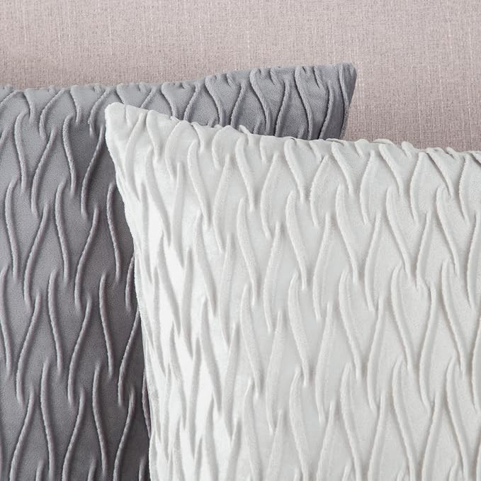 MADIZZ Set of 2 Super Soft Velvet Decorative Throw Pillow Covers 24x24 inch Greyish White Square with Texture Luxury Style Cushion Case European Pillow Shell for Sofa Bedroom
