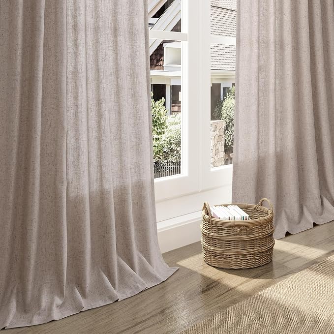 Brownish Grey Linen Curtains 90 Inch Length 2 Panels Set for Living Room Rod Pocket Back Tab Window Drapes Light Filtering Modern Farmhouse Curtain 90 Inches Long for Dining Room Bedroom 52x90