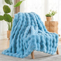 NEWCOSPLAY Faux Fur Thick Bubble Throw Blanket for Couch, Blue, 50"x60" | Luxury Fluffy Thick Warm Bubble Blanket for Couch Sofa Bed 1000GSM, Soft Plush Cozy Decorative Throw, Gift for Women Men