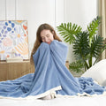 Snuggle Sac Blue Throw Blanket for Couch Bed Sofa 60x80 inches, Reversible Blue Blanket Microfiber Fluffy Fuzzy Cozy Knit Twin Blanket for Women Mothers Birthday Gifts