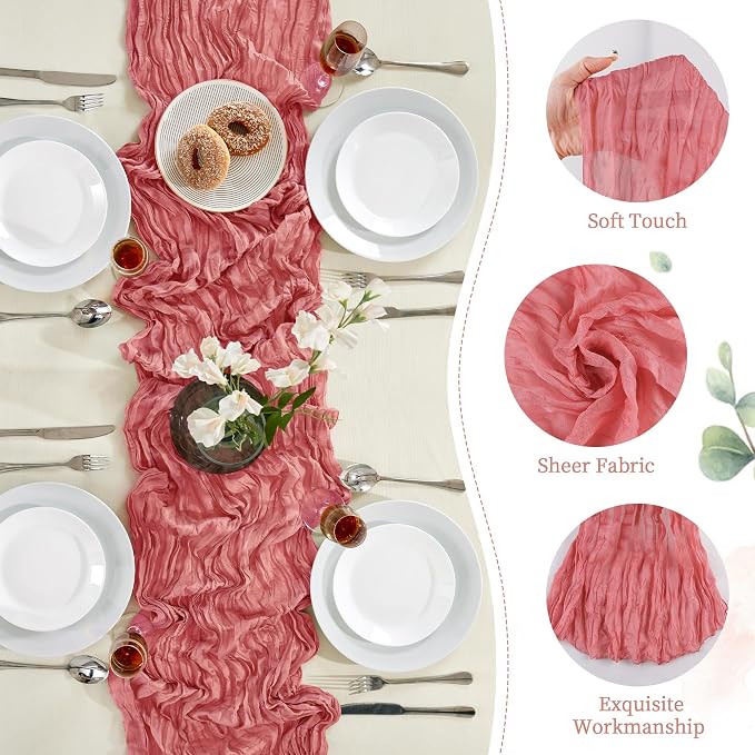 12 Pack Rose Cheesecloth Table Runner 35×120Inch Fall Boho Gauze Home Decor | Rustic cheese cloths Sheer Gauze for Wedding Bridal Baby Shower Birthday Party Table Decor Halloween Thanksgiving Christmas