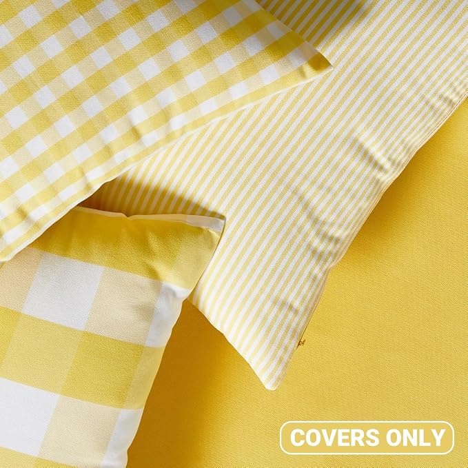Light Yellow Buffalo Check Summer Plaid Throw Pillow Covers 18x18 Set of 4 | Summer Decorative Pillow Covers 18 x 18 Set of 4, Yellow Room Decor Pillows for Couch Bed,Striped Gingham Buffalo Check Plaid