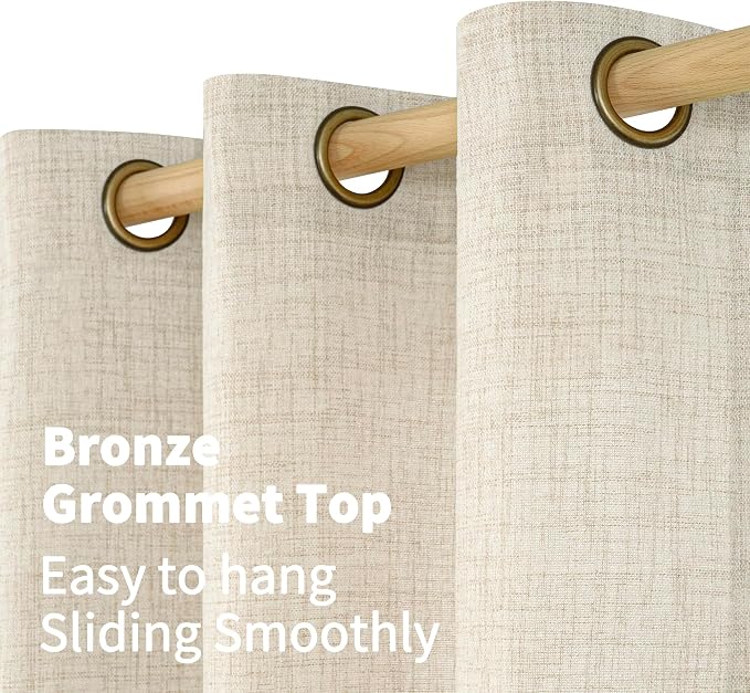 YoungsTex Linen Kitchen Window Curtains 40 Inch Length 2 Panels | Short Semi Sheer Drapes Light Filtering with Bronze Grommet Rustic for Bathroom Small Windows, 42 x 40 Inch