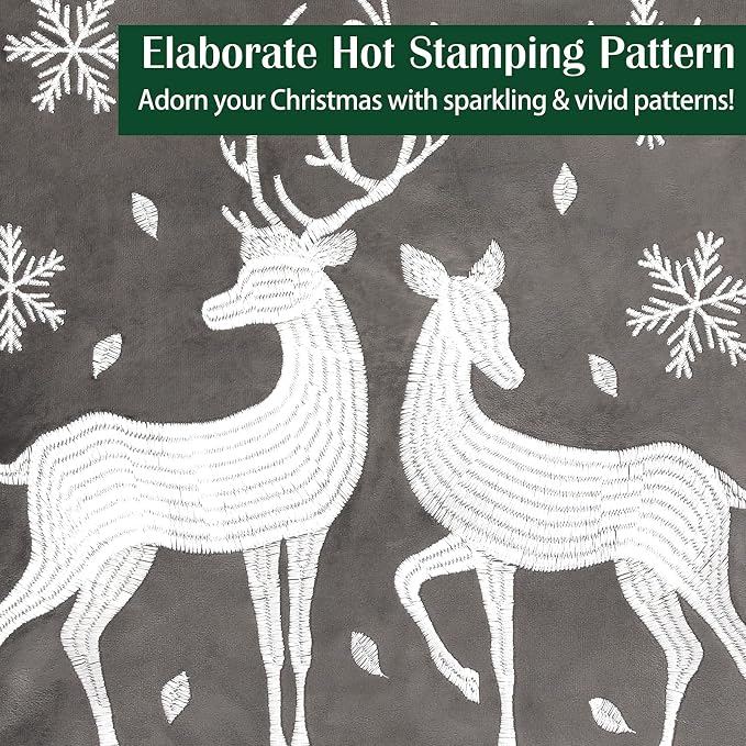 Lewondr Christmas Throw Pillow Cover with Deer Snowflake, 18"x18", 2 Pack | Gray, Soft Velvet, Embroidery Decorative, Luxurious Sofa Cushion Cover, Home Christmas Decoration