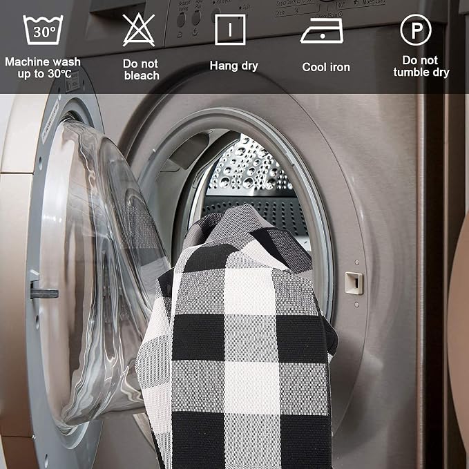 SEEKSEE Buffalo Plaid Outdoor Rug 3' x 5' Black and White Front Door Mat, Layering Rug for Porch, Washable Doormat, Cotton Area Rug for Outdoor Entrance Entryway Patio Porch Decor
