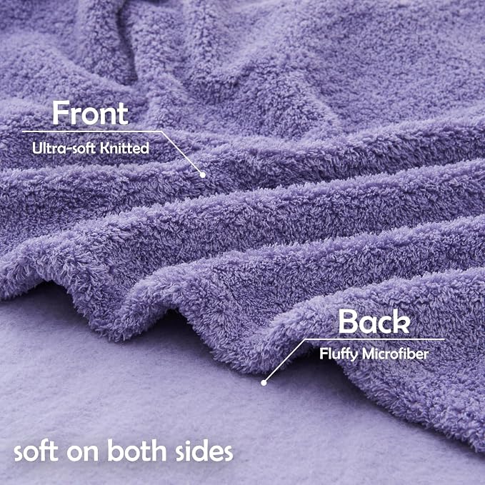 NEWCOSPLAY Knitted Throw Blanket for Couch Sofa Bed, Lavender, 90"x110" | Super Soft Plush, Fuzzy Fluffy Microfiber, Lightweight Cozy Blanket for Room Decor, All Season Use