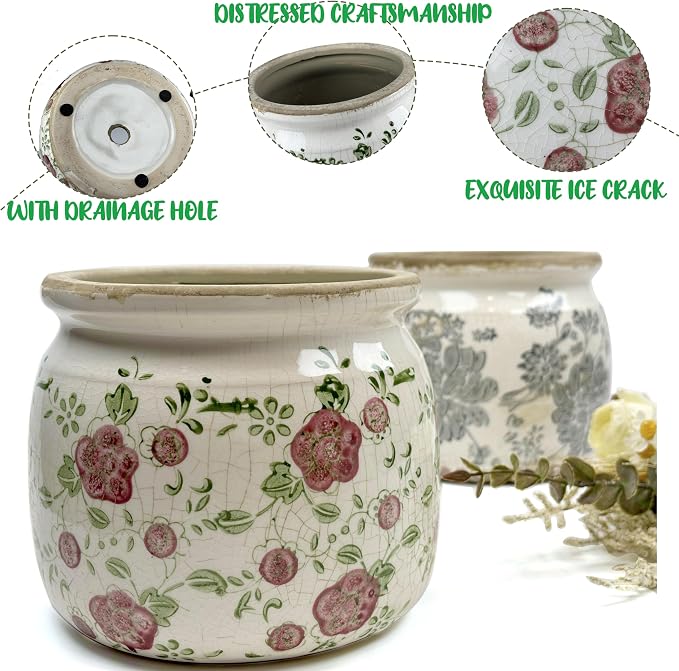 Dosayes Vintage Plant Pot,6.29 inch Ceramic Flower Pot with Drainage