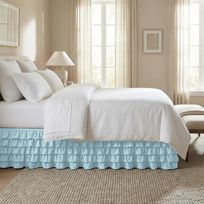 Elegant Comfort Luxurious Premium Quality 1500 Thread Count Wrinkle and Fade Resistant Egyptian Quality Microfiber Multi-Ruffle Bed Skirt - 15inch Drop, Queen, Aqua Blue