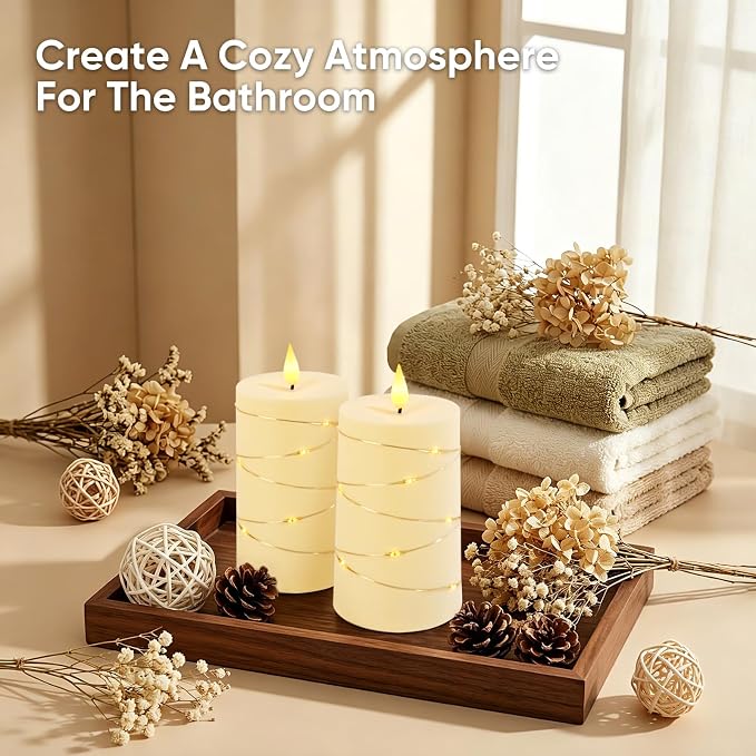 Raycare Ivory Battery Operated Flameless Pillar Candles with Remote Timer