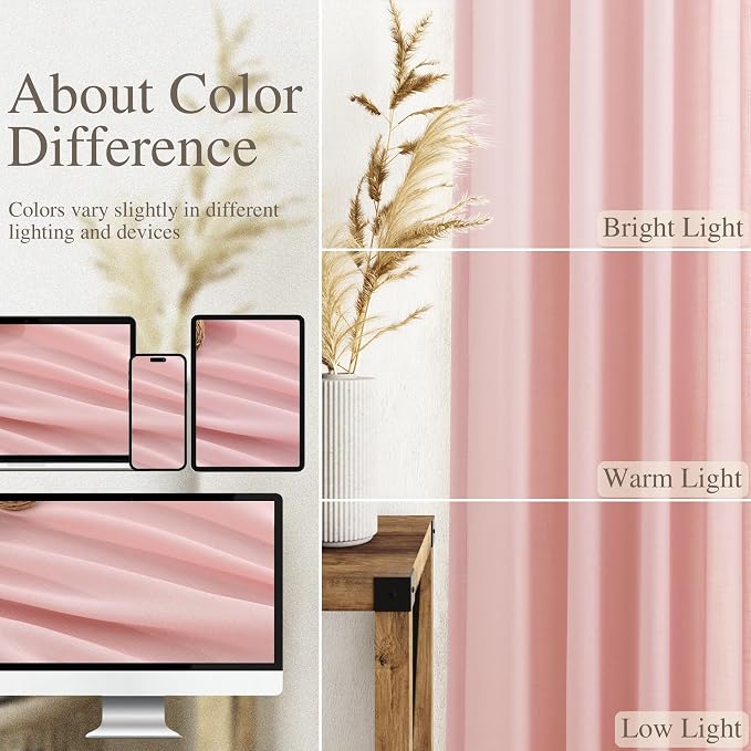 Extra Long Pink Linen Curtains 120 Inch for Kids Bedroom 2 Panels Set Rod Pocket Back Tab Light Filtering Semi Sheer Soft Linen Window Drapes Privacy High Ceiling Drapes for Farmhouse 52x120