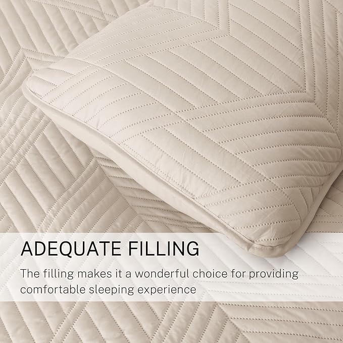 Exclusivo Mezcla California King Quilt Bedding Set, Brich Beige | Lightweight Bedspreads, Soft Microfiber, Modern Geometric Coverlet, All Season Bed Cover, 1 Quilt and 2 Pillow Shams
