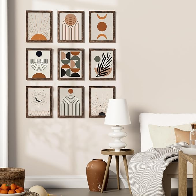 Vittanly 8x10 Picture Frames Set of 9 for Wall or Tabletop Display, Brown | Display Pictures 5x7 with Mat or 8x10 without Mat, Small Photo Frames, Engineered Wood with Shatter Resistant Plexiglass