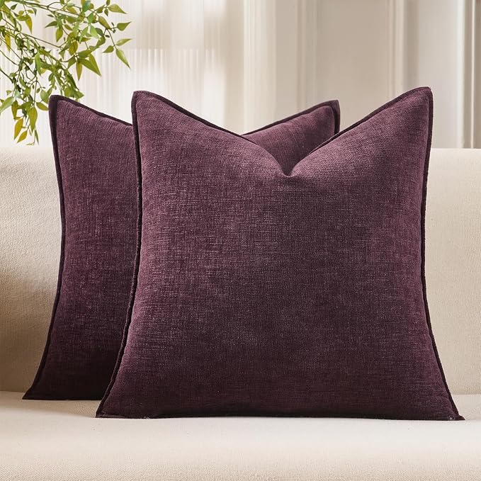 JUSPURBET Chenille Decorative Throw Pillow Covers 20x20 Set of 2,Eggplant