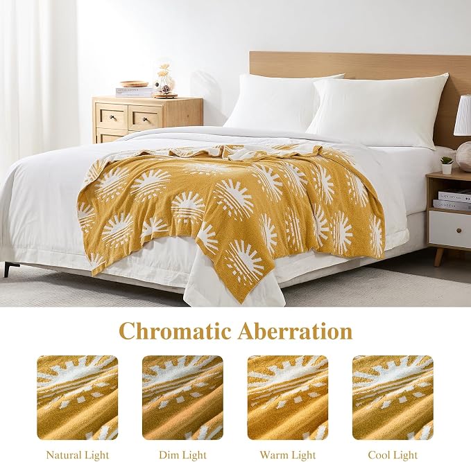 Warm Chenille Throw Blanket for Couch, Cozy Soft Knitted Blankets | Lightweight Fuzzy Travel Warm Decor for Women, Mom, Girls, Sofa, Chair, 50x60in, Yellow Sunset