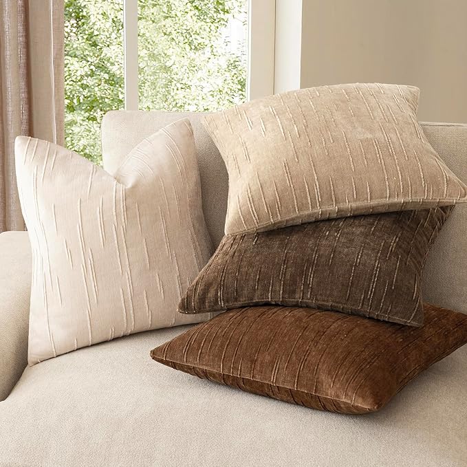 Foindtower Pack of 2 Slubby Textured Chenille Throw Decorative Pillow Covers Square Accent Solid Cushion Cover Neutral Farmhouse Pillow Case for Couch Sofa Bedroom Living Room 18x18 Inch,Ivory
