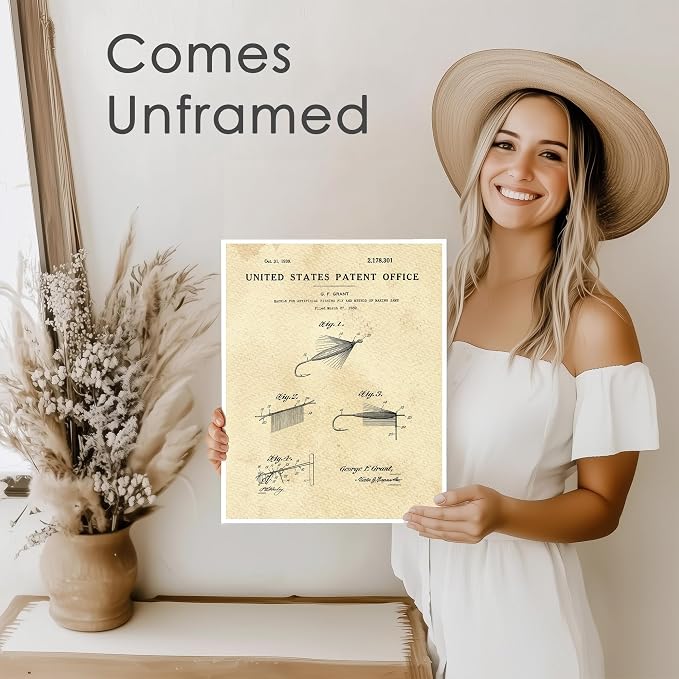 Fishing Fly Patent Print Wall Art - Unframed - 8x10 | Set the Scene with Timeless Charm | Wall Décor for Anglers, Fishing Enthusiasts, or Man Caves | Farmhouse Décor | Bedroom Wall Décor